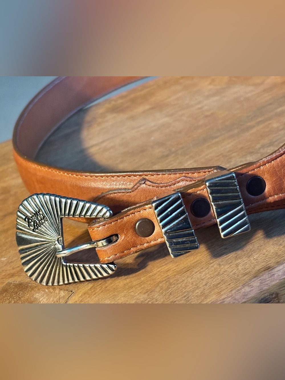 Vintage Tony Lama Brown Leather Ranger Style Western Belt Silver tone Hardware